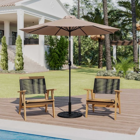 Flash Furniture Tan 9 FT Umbrella and Black Cement Base, 2 PC Set GM-402003-UB19B-TAN-GG